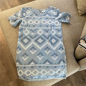 Chambray Tribal Print Shift Dress sz medium